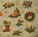 Serviette Weihnachtsmotive Nussknacker, Weihnachtsgans, Trommel, Hintergrund beige, Rarität